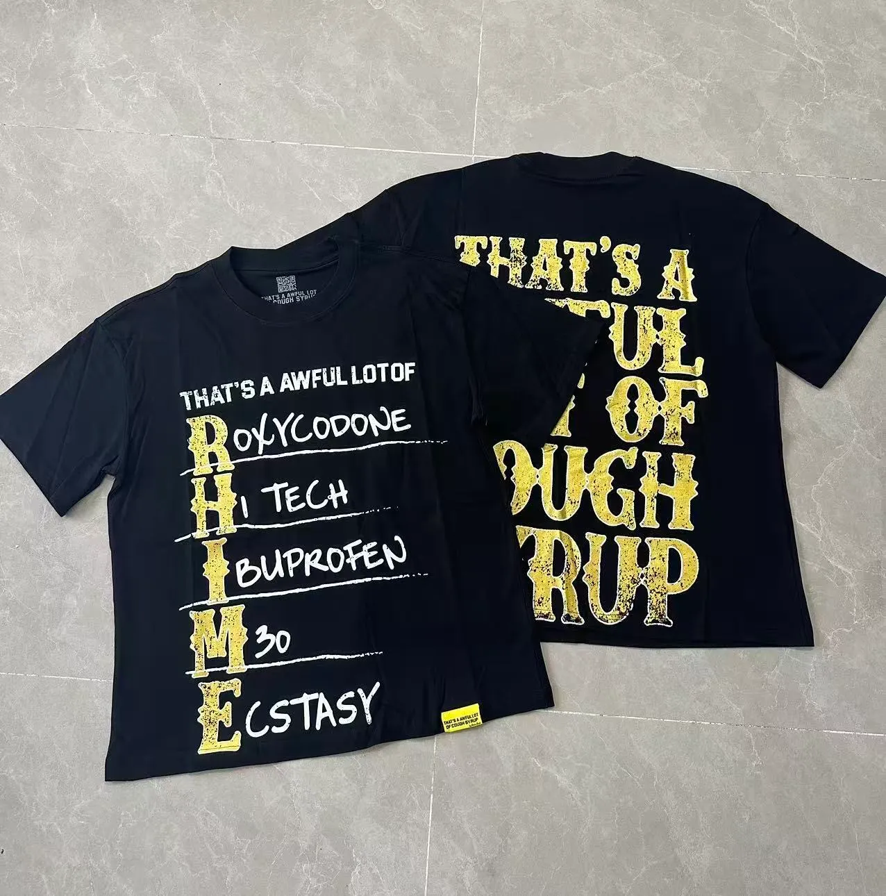 2212#Black | THAT'S A AWFUL LOT OF COUGH SYRUP In Stock Real shot American simple fashion brand loose casual T-shirt Fabric (fabric): 32 counts Weight combed double yarn pure cotton Sizes (size): S-M L X L Color (colour): Black